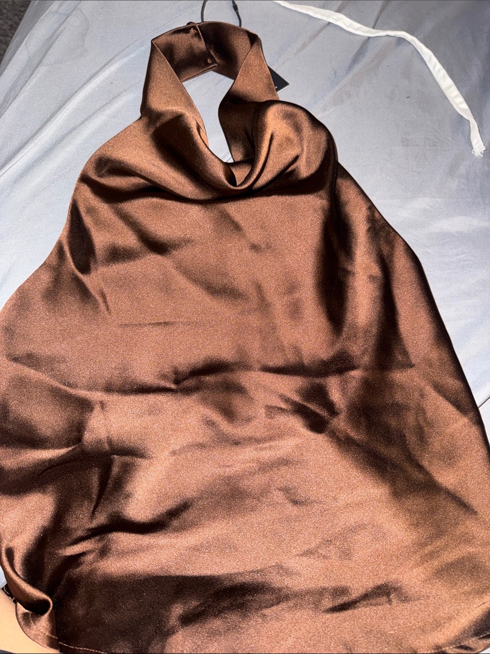 Fashion Nova Brown Satin Halter Cowl Neck Camisole - Picture 4 of 4
